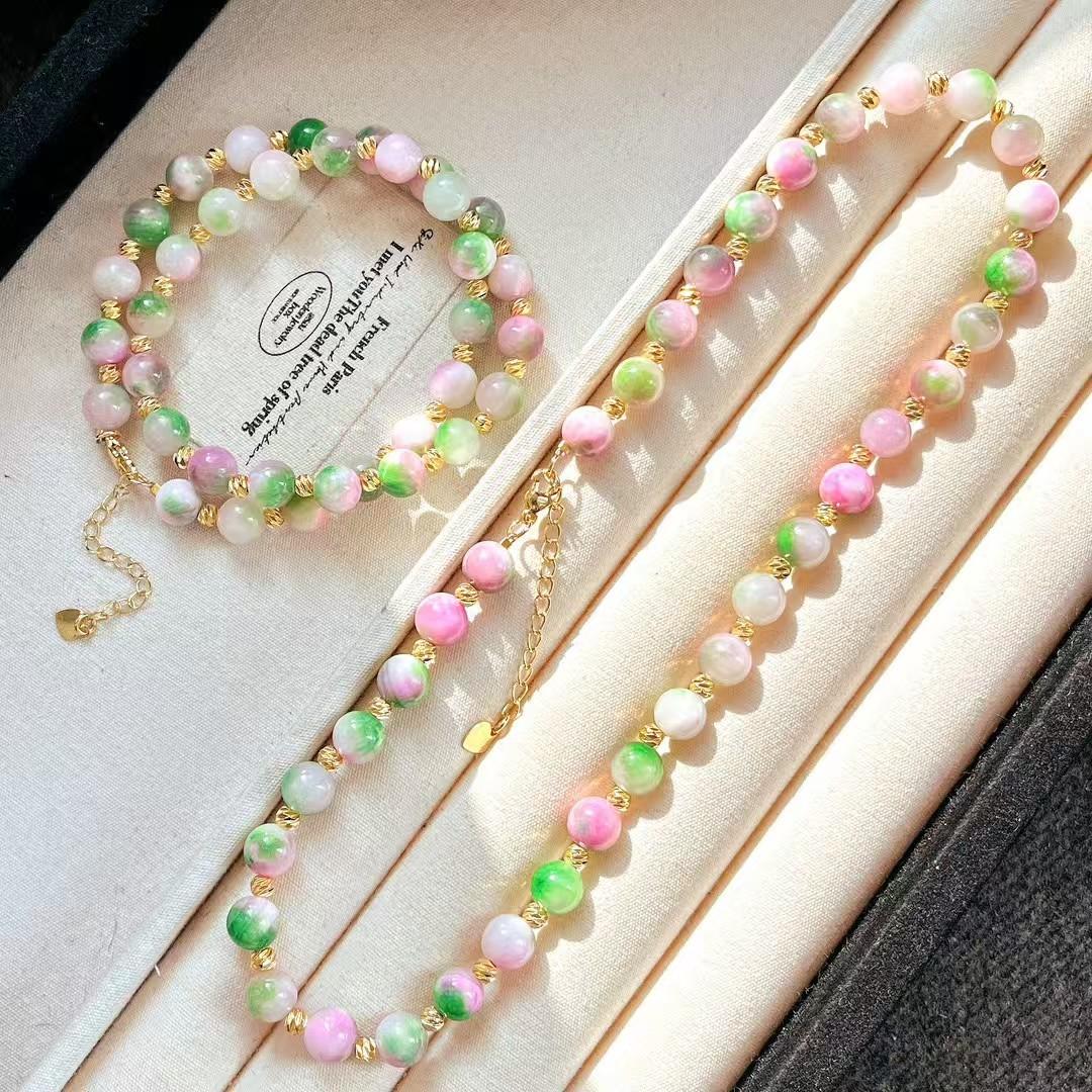 

Spring New Retro Colorful Peach Color Quartzite Collarbone Chain Necklace