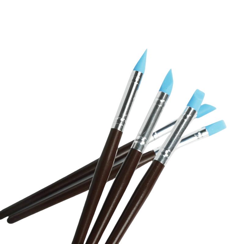 5-Piece Wooden Handle Silicone Brush Set for Ceramic and Polymer Clay Sculpture