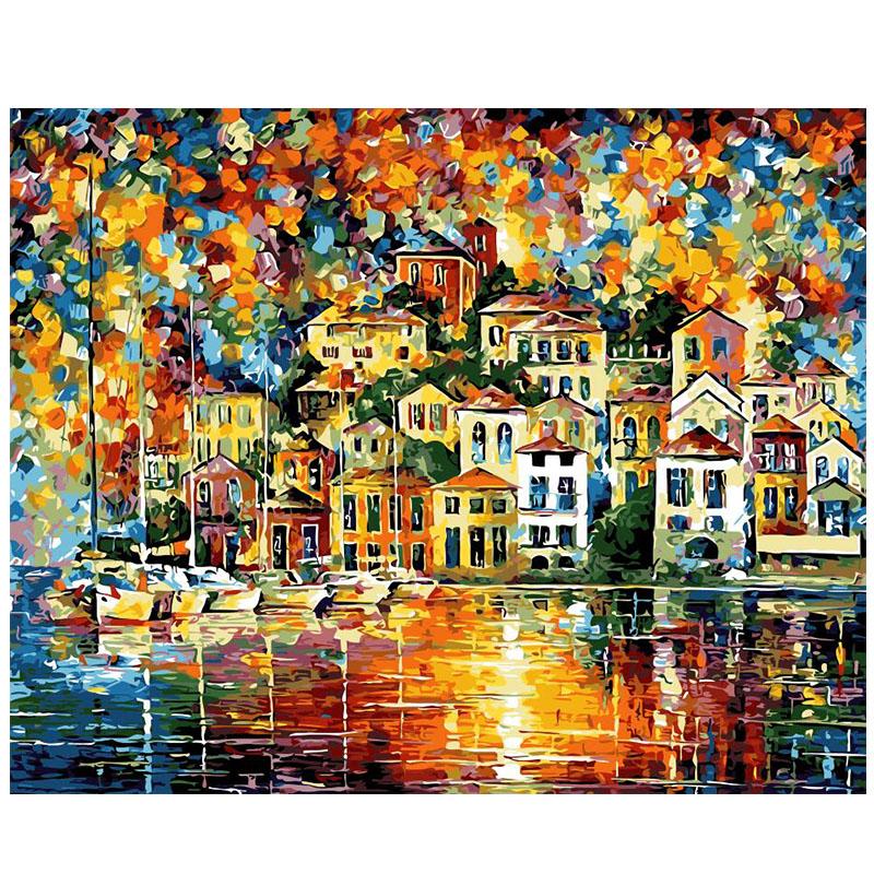 

DIY Oil Painting By Numbers Handicraft Decor 40x50CM Frameless Pop Art Colorful Harbour