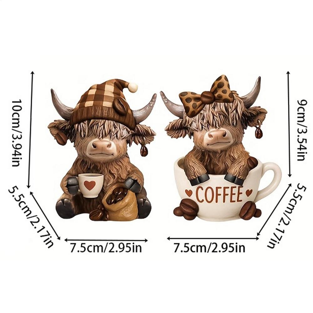 

2 pcs Cute Scottish Highland Cow Resin Figurines Creative Highland Calf Statue For Party Tiered Tray Garden Table Shelf Ornament жовтий
