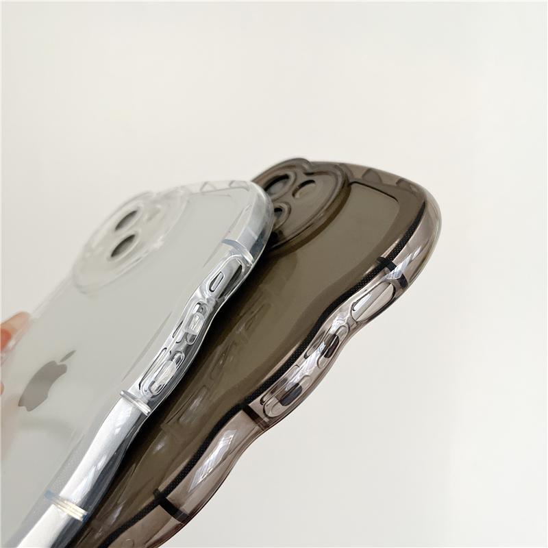 Transparent Curly Wavy Soft Case For iPhone 15 14 13 12 11 Pro Max X XR XS Max Love Heart Camera Protection Silicone Candy Cover