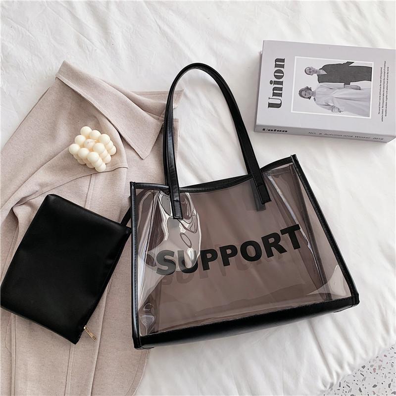 Spring and Summer Transparent Bag New Trendy Fashion Shoulder Women's Bag Casual Versatile Commuter Jelly Tote Bag