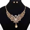 Exquisite Retro Peacock Necklace With Colorful Ear Studs Rhinestone Jewelry Set