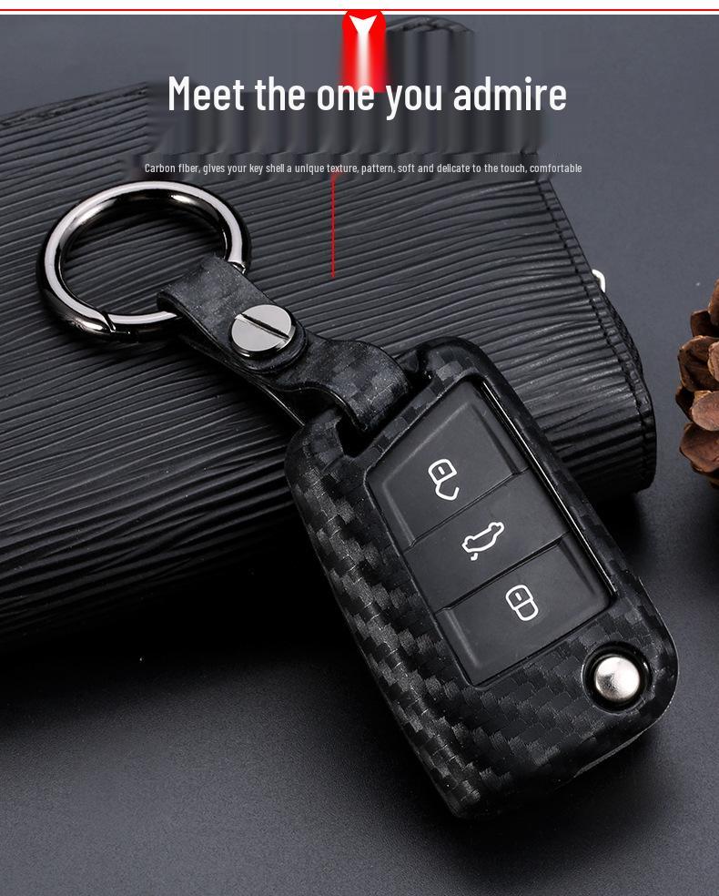Volkswagen Key Case for Bora, Golf, Skoda - Carbon Fiber Silicone Shell