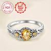 Ladies S Silver Inlaid Yellow Synthetic Zircon Ring with an Elegant and Stylish Daisy Design Is Suitable for Proposals, Engagements, Vacations,