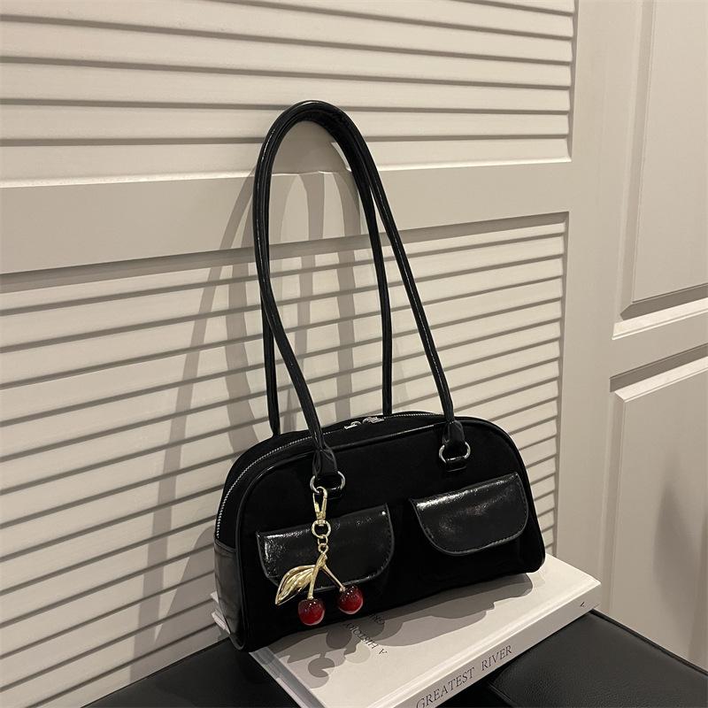 Retro Faux Suede Shoulder Bag for Women 2026 New Commuter Crossbody Purse Fashionable Handheld Underarm Bag CLE