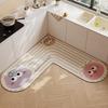 L-Shaped Non-Slip Diatomaceous Kitchen Floor Mat - Cartoon Design, Wear-Resistant, Easy To Clean, Water Absorbent.