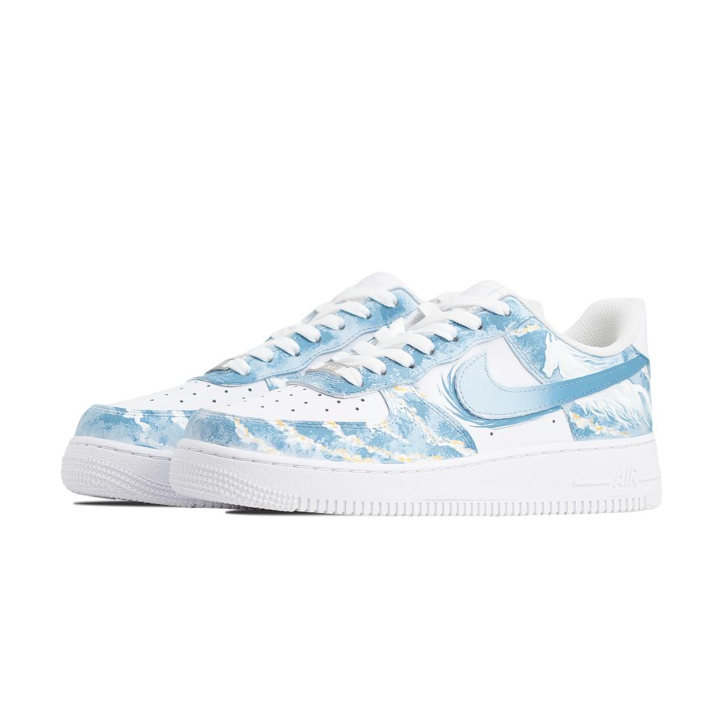 Nike Air Force 1 White Horse Chasing Waves Abrasion Resistant Slip Resistant Low Top Skateboard Shoes Unisex Blue White CW2288-111(Team1431-)