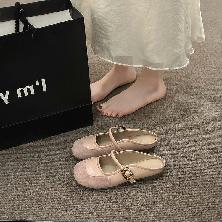 French Gentle Half Slippers Women's 2025 New Summer Wear High-end Single Shoes Temperament Socialite Half-drag Versatile Flat Bottom