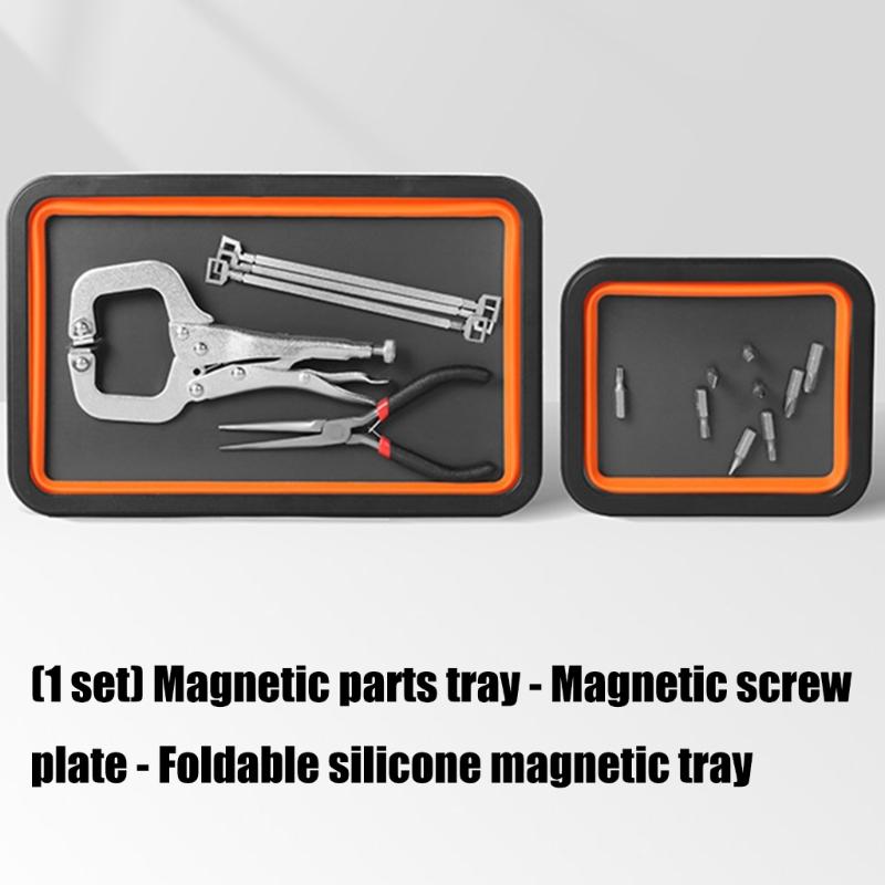 Solid Silicone Magnetic Screw Tray Collapsible Storage Box Portable Tool Holder Magnetic Parts Organizers For Mechanics
