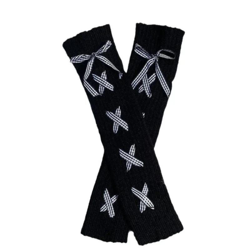 1Pair Woman Leg Warmers Autumn and Winter Ribbon Lolita Black Knee Warmers Long Socks JK Knitted Girl White Leg Warmers