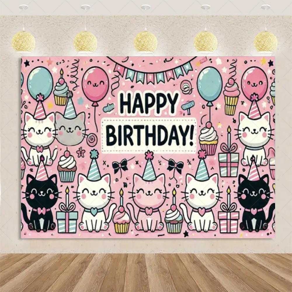 Birthday Party Decorations, Cat, Dog, Happy Animal, Children's Family Backdrop, Studio Props2369
