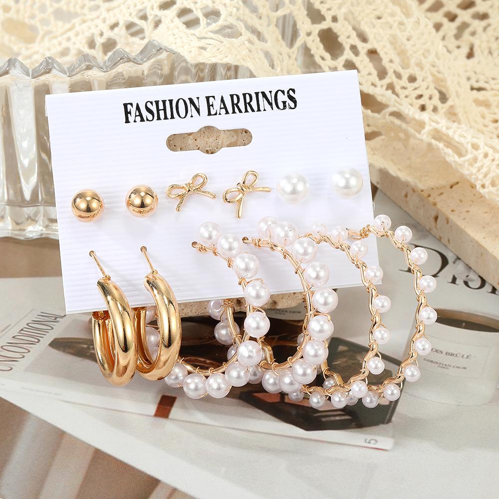 Fashion Hoop Earrings Set for Women Elegant Geometric Round Zircon Stud Earrings Trendy Jewelry