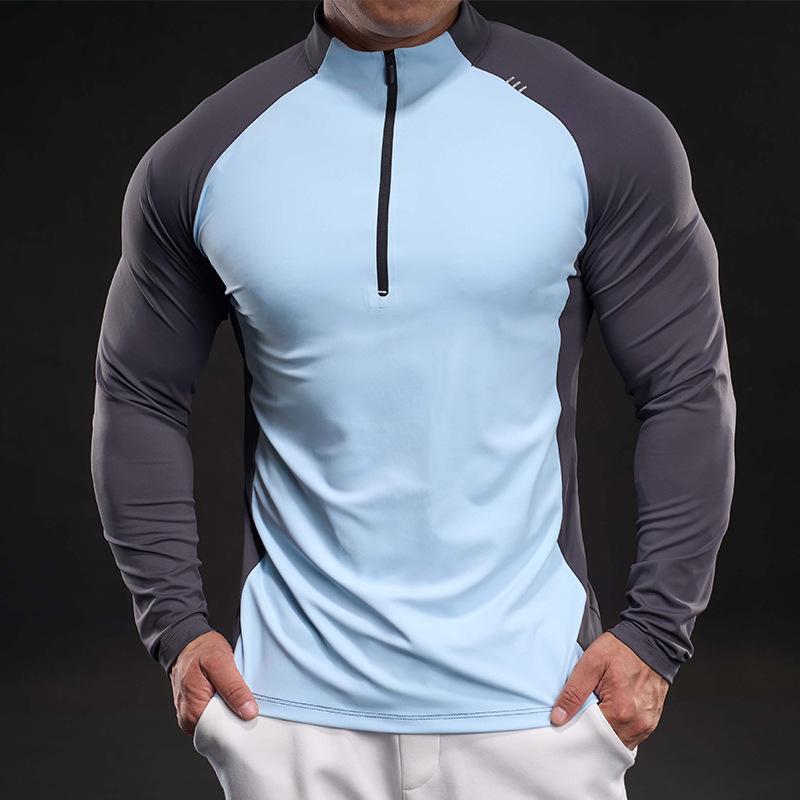Spring Slim Elastic Long-sleeved Training Suit Casual and Fashionable Running Top Zipper for Men