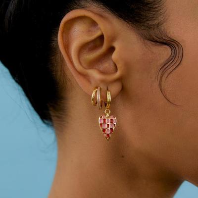 [POPTS] Pink Checkerboard Heart One-Touch Earrings OTE122519EYP