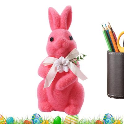 Flocked Easter Bunny Decor Natural Realistic Flocking Rabbit Figure Moss Bunny Decor For Family Friends Holiday Home Indoor