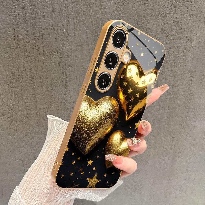 Venus Heart Pattern 2D Gold Glass Phone Case for Samsung S26 S25 S24 S23 S22 S21 S20 A56 A36 A16 - Durable Protective Cover