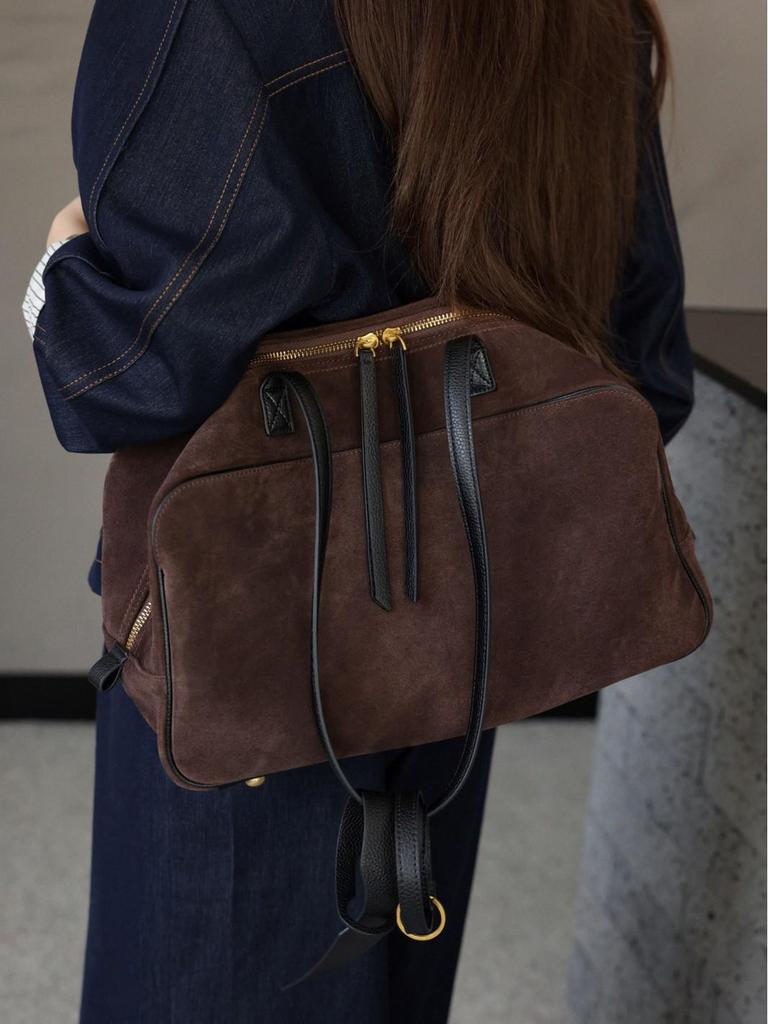 Suede Plush Large Bowling Bag 2026 - Elegant Retro Boston Style Shoulder Bag for Women