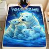 1PC Custom Name Polar Bears Winter Patterned Flannel Blanket Suitable For All Seasons for Home Decor Warmth and Comfort Gifts Holiday Present_lx