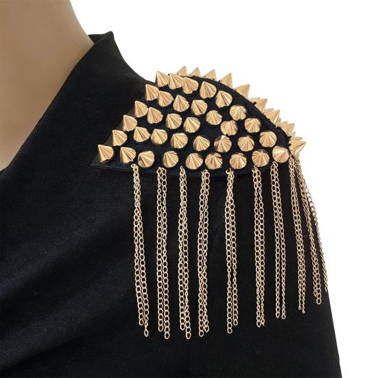 

Punk Tassel Epaulet Retro Rivet Shoulder Epaulets Tassel Chain Epaulettes for Uniforms Men Women Costume Accessories 1pc золотистий