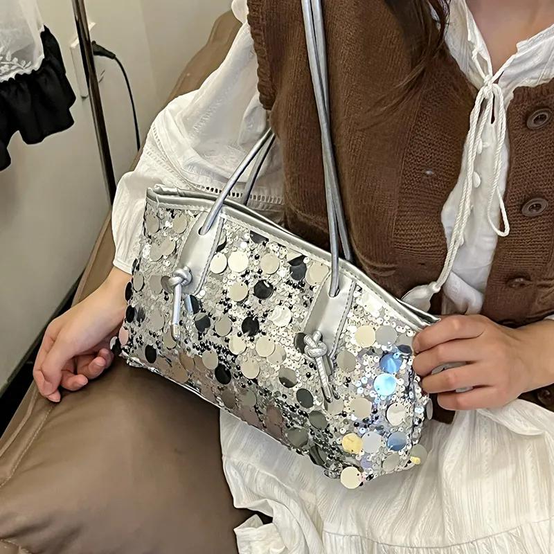 WTEMPO Women's Fashion Sequins Large Capacity Zipper Bags Casual Versatile Singer Shoulder Bags Lady's Commuting Handbags