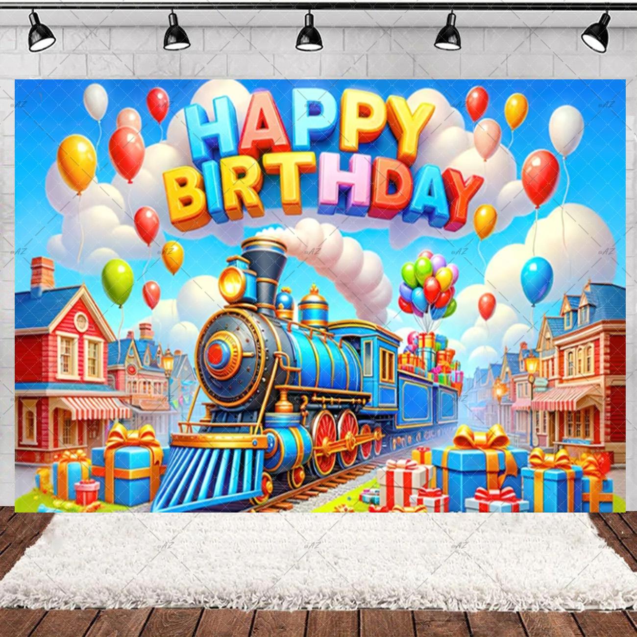 

BEPAN Cartoon children customizable birthday party decoration small train theme background baby shower baby shower decoration props Vinyl--W120xH80cm
