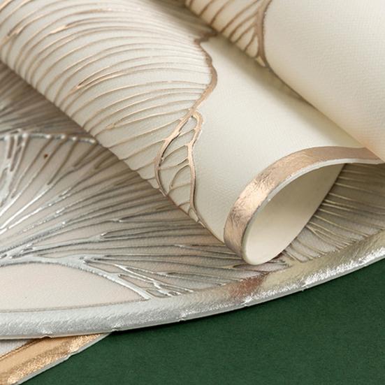 Round Heat Resistant Placemat Ginkgo Design Protection Gold Silver Table Leaf Mat Anti-Scalding Insulated