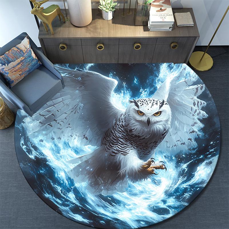 Magischer Schneeeulen Runder Teppich, Teppich für Wohnzimmer Schlafzimmer Sofa Spielzimmer Dekor, Rutschfeste Fußmatte