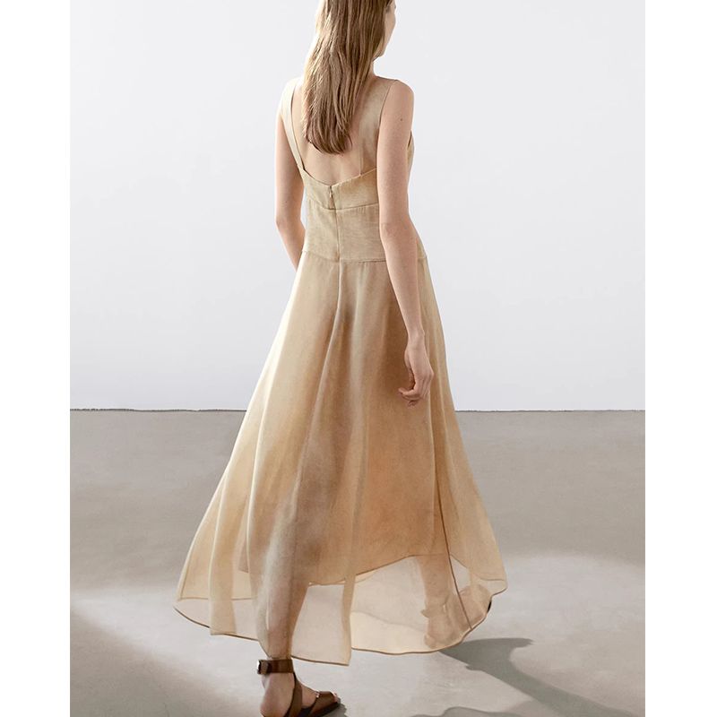 MD Summer New Arrival Women's Clothing French Minimalistic Temperamental Elegance Long V Neck Open Back Sleeveless Dress 6631585