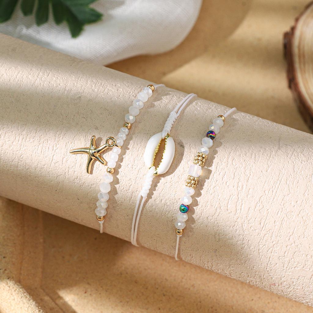Vacation Style Beach Shell Braided Women's Multi-Strand Bohemian Heart Crystal Alloy Gift Bracelet