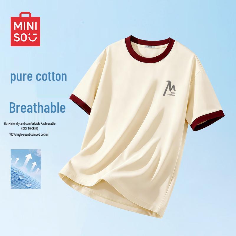 MINISO Men s Pure Cotton Loose Fit Half-Sleeve T-Shirt L