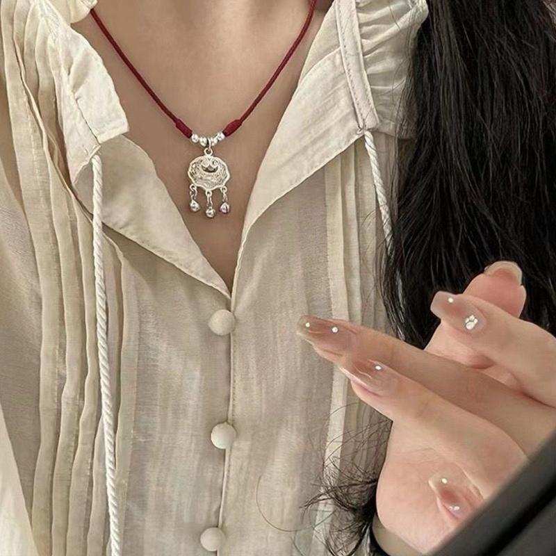 Chinese Style Ping An Lock Pendant For Women Vintage New Chinese Retro National Necklace Women'S Jewelry Valentine'S Day Gift
