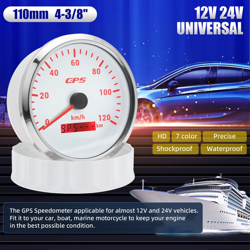 110MM Gauge 120km/h 120MPH GPS Speedometer  with Antenna for Car Boat Truck Motorcycle Speed Meter 7 Colors