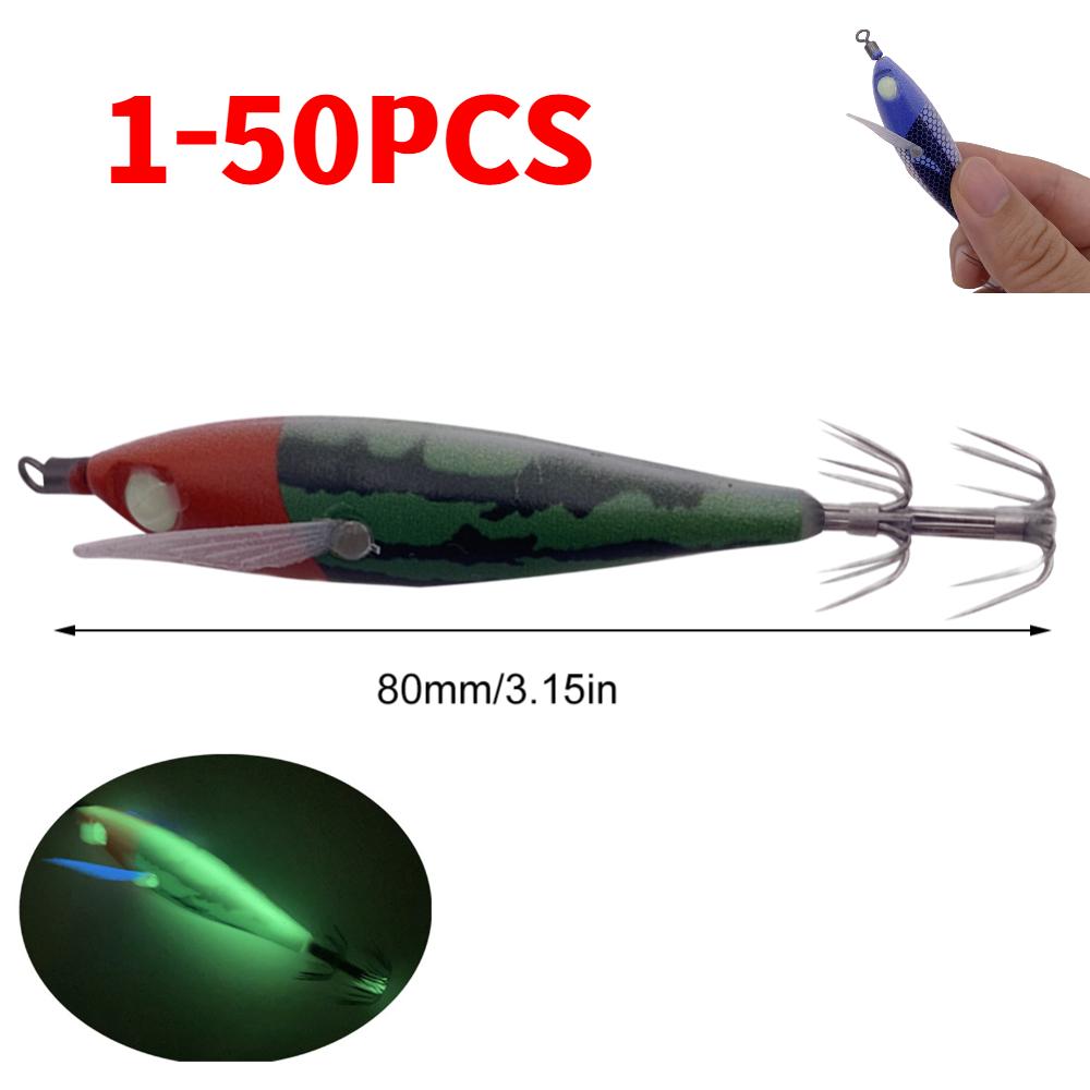 Luminous Wing Squid Jig Fishing Wood Shrimp Lure Fluorescent Fishing Lure Night Fishing Luminous Floating Lure Shrimp Hook Bait