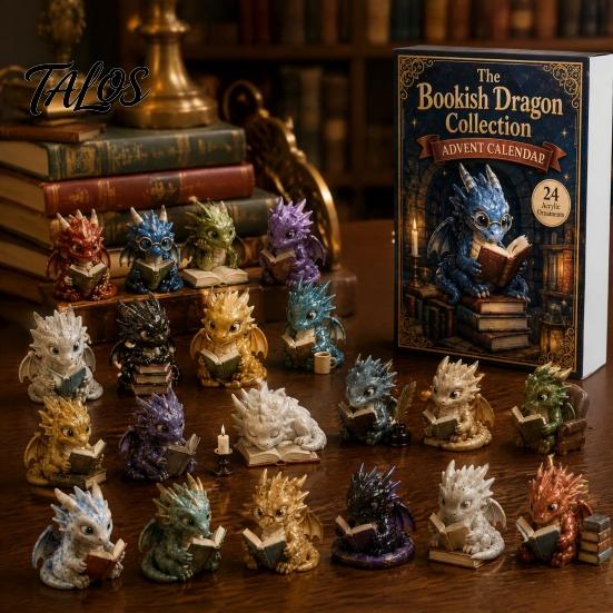 Surprise Daily Countdown Boxes Dragon Advent Calendar 2026, 24 Day Bookish Christmas with Lover Collections Mini Acrylic Dragons, Fantasy Book