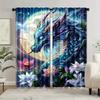 2pcs   Dragon Pattern Curtains Polyester Light Filtering Rod Pocket Design for Bedroom Living Room Office Home Decoration Easy In