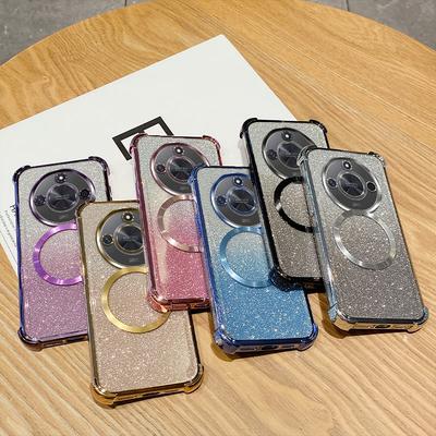 Stoßfeste, durchsichtige Handyhülle mit Magnetring für Honor Magic 4 5 6 Lite X9 X9A X9B 5G 50SE 50 60 70 80 90 100 200 Pro mit Glitzer