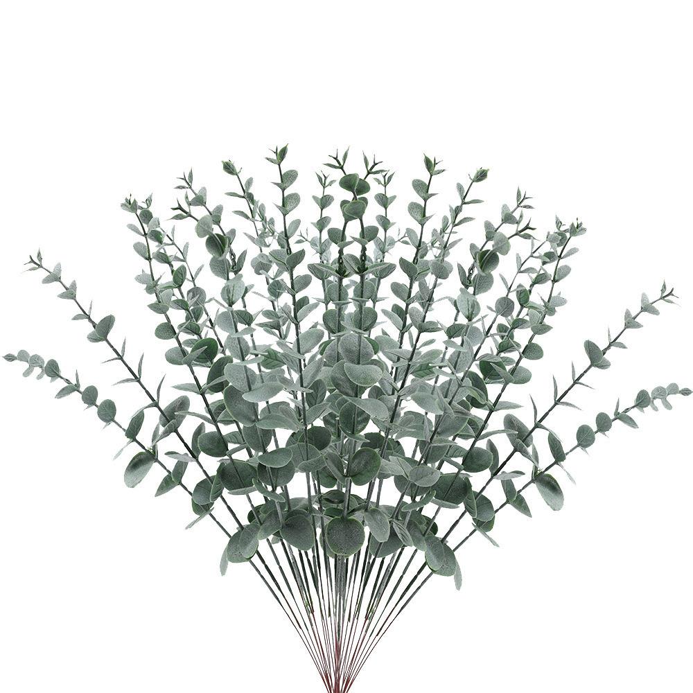 38cm Artificial Eucalyptus Stems with Spray White Finish 30 Pieces Faux Greenery for Home Office Wedding Decoration
