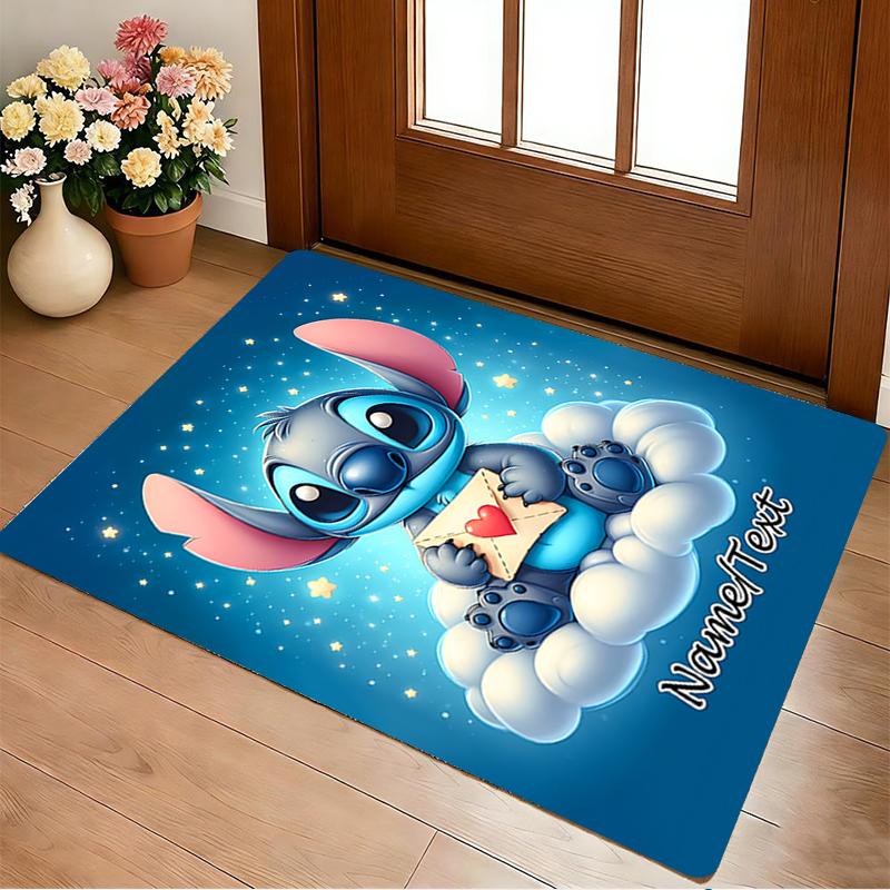 Custom Name Stitch Floral Living Room Non-Slip Area Rug Soft Carpet for Bedroom Kids Playroom Sofa Office Home Decor Doormat