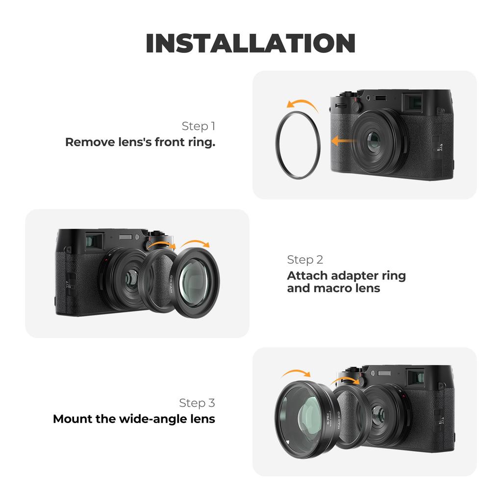 Freewell Macro Lens for Fuji Versatile Design with Magnification 2-in-1 Wide-Angle & X100VI/X100V - (Black)