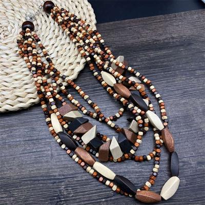 Multi-Layer Beach Pastoral Style Wood Retro Colorfull Geometry Ethnic Style Long Necklace