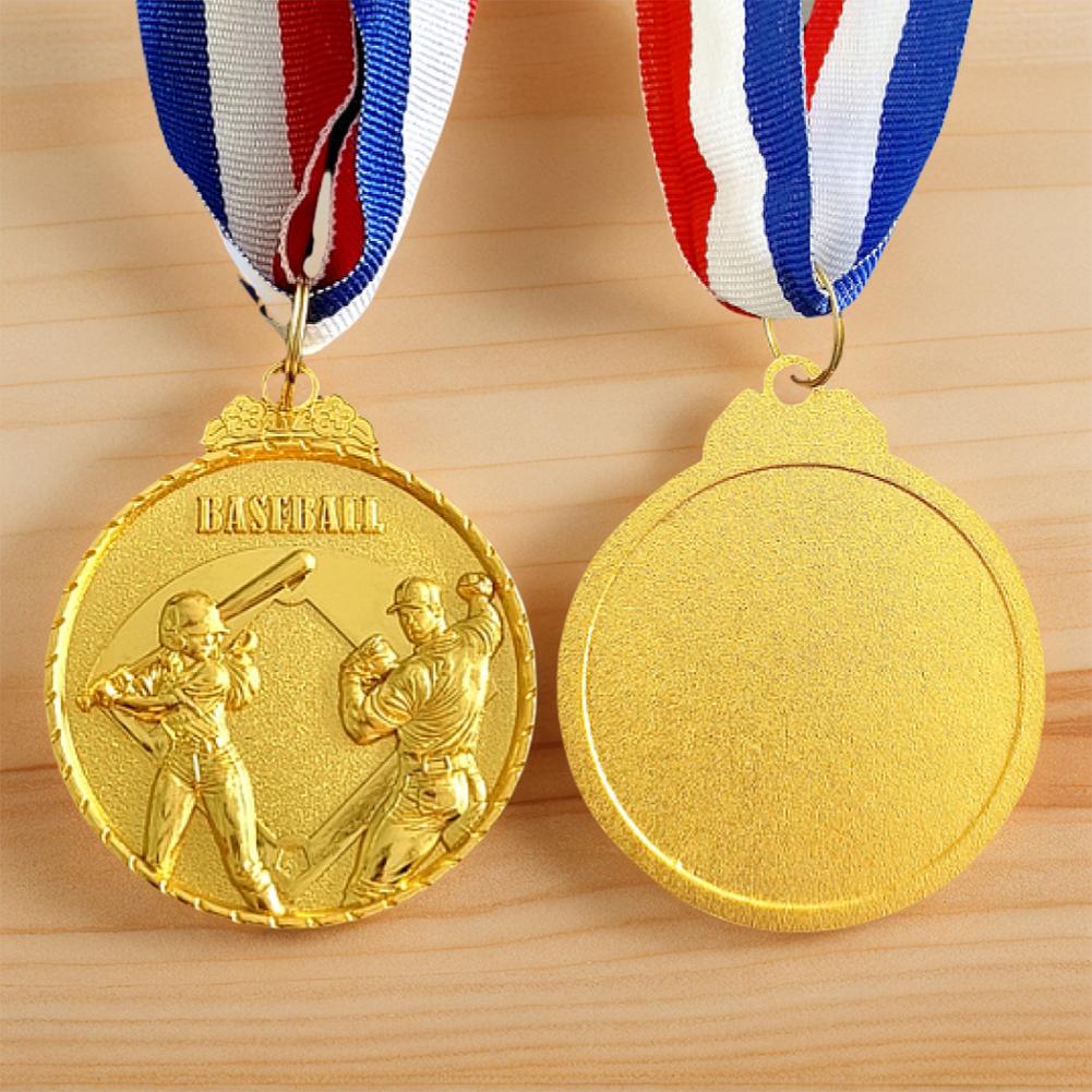 10Pcs Baseball Medals Award Medals 5cm Competition Prize Medals with Neck Ribbon Baseball Memorial Medal for Party Favors