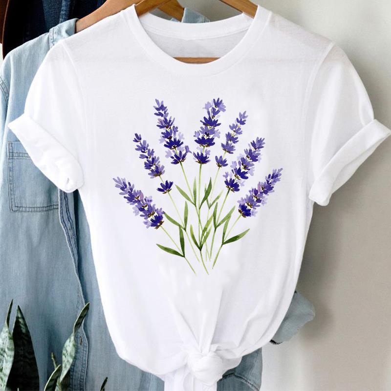 (Asian Size)  Clothing Tee  Sweet Flower Letter 90s Print Lady T Shirt Fashion Women Casual Top Short Sleeve Female Graphic T-shirts