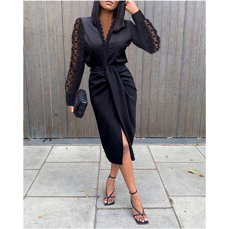 

Spring Women Dinner Party Dress Elegant Ladies Formal Skirt Black 2XL