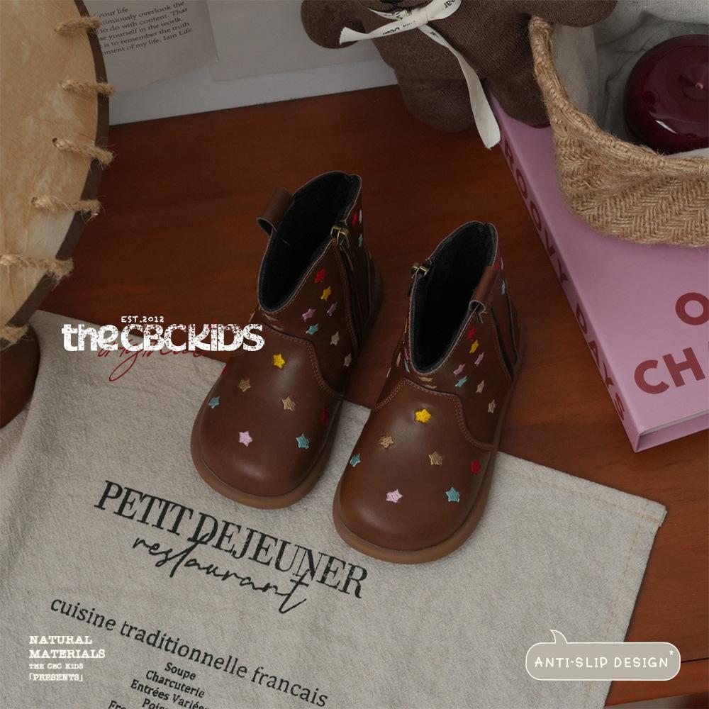 XSHX Retro "Miao Star" Children's Knight Boots Chelsea Leather Boots Boys and Girls Side Zipper 248089