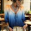 Women's V-Neck Gradient Print Ruffle Blouse with Tie
