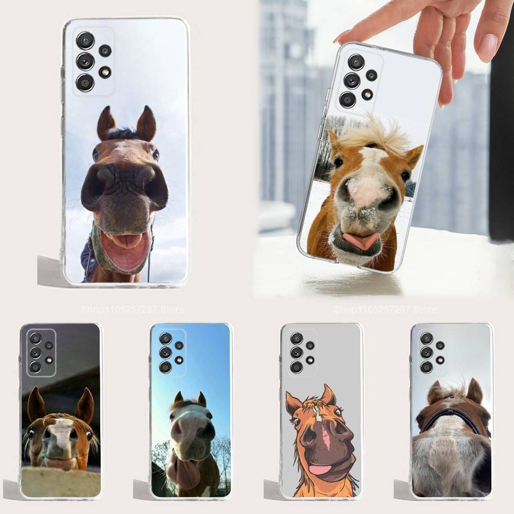 Funny Expressions Horse For Samsung A51,71,30,S10,9,20,Ultra,FE,Lite, S23,21,22,PIus,Transparent, Silicone Phone Case