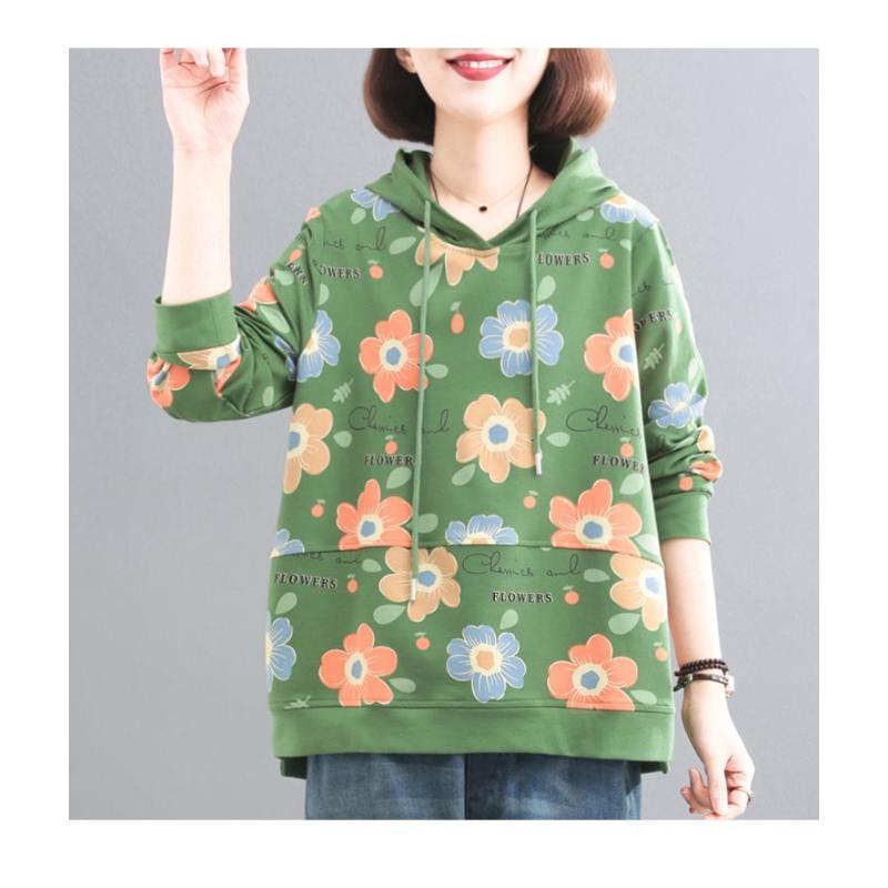 Spring and Autumn New Loose Hooded Sweatshirt Women's Printed Pullover Western Casual Bottom Shirt Jacket