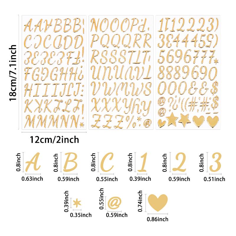 3 Sheets 3D Gold Letter Stickers Foam Alphabet Stickers and Number Sticker DIY Waterproof Aesthetic Art Fonts Decals Scrapbookin