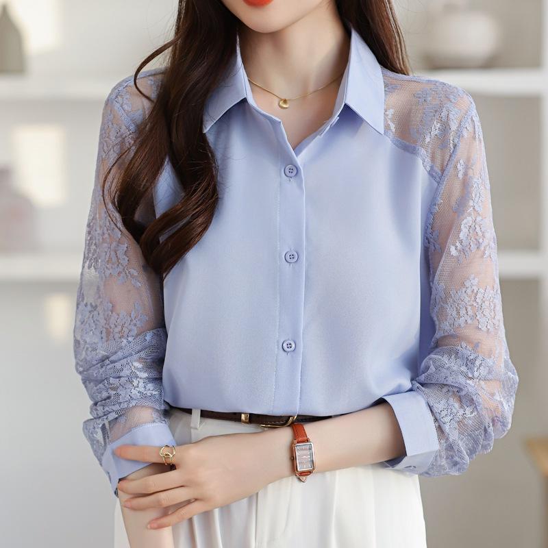 Dámský límec s krajkou, patchwork, perspektivní šifonový top, kardigan